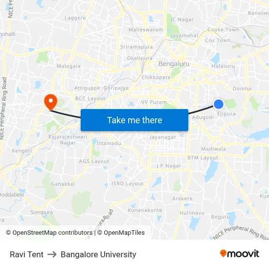 Ravi Tent to Bangalore University map
