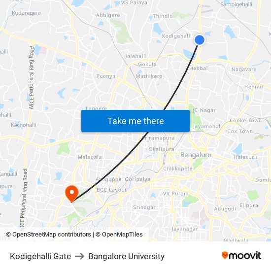 Kodigehalli Gate to Bangalore University map