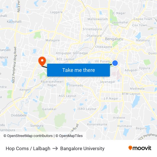 Hop Coms / Lalbagh to Bangalore University map
