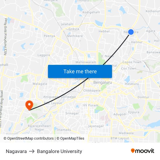 Nagavara to Bangalore University map