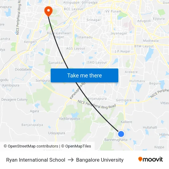 Ryan International School to Bangalore University map