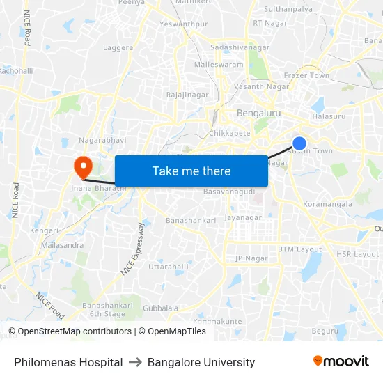 Philomenas Hospital to Bangalore University map