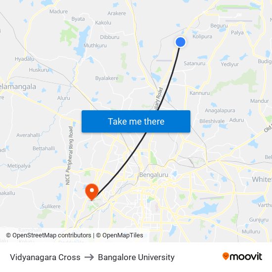 Vidyanagara Cross to Bangalore University map