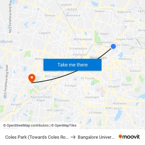 Coles Park (Towards Coles Road) to Bangalore University map