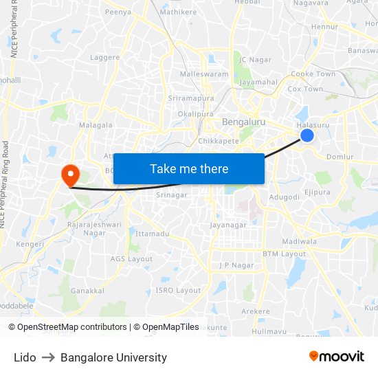 Lido to Bangalore University map