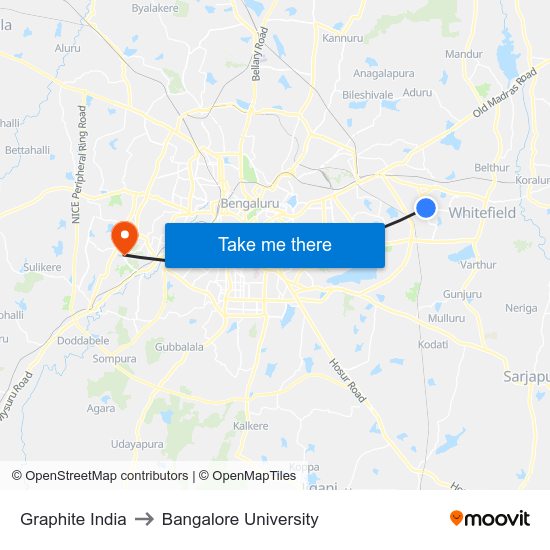 Graphite India to Bangalore University map