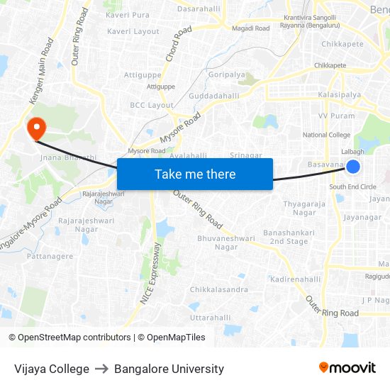 Vijaya College to Bangalore University map