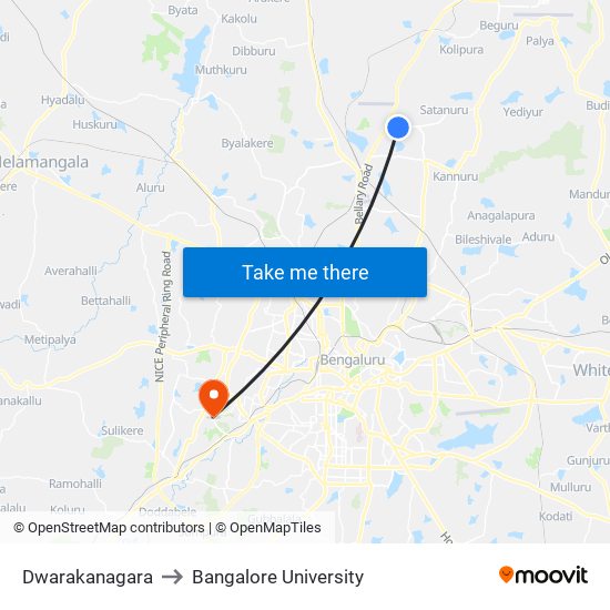 Dwarakanagara to Bangalore University map