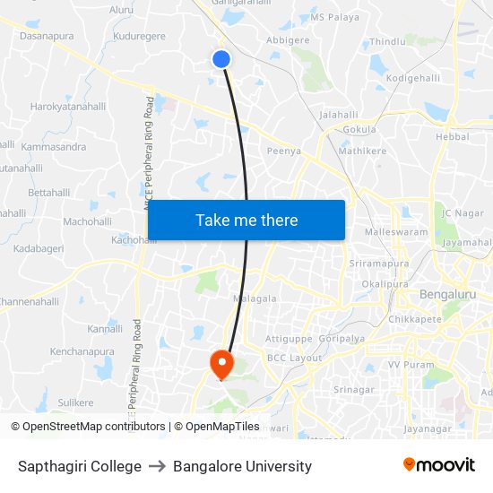 Sapthagiri College to Bangalore University map