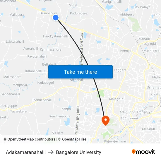 Adakamaranahalli to Bangalore University map