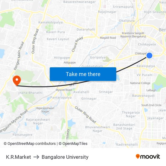 K.R.Market to Bangalore University map