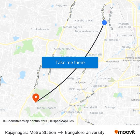 Rajajinagara Metro Station to Bangalore University map