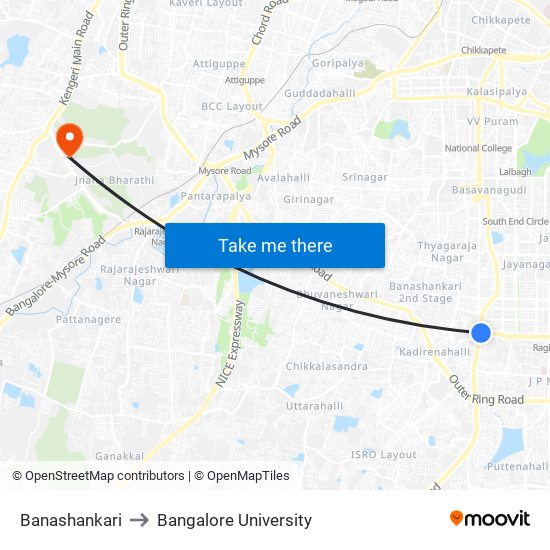 Banashankari to Bangalore University map