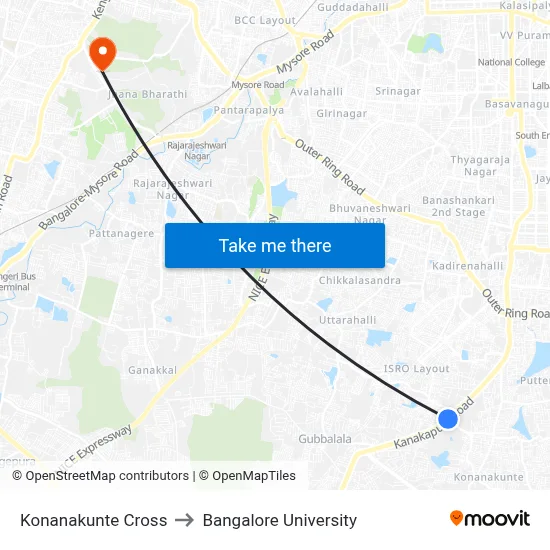 Konanakunte Cross to Bangalore University map
