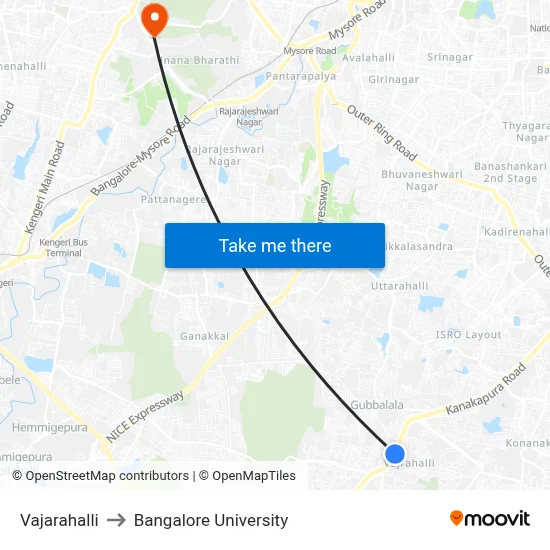 Vajarahalli to Bangalore University map