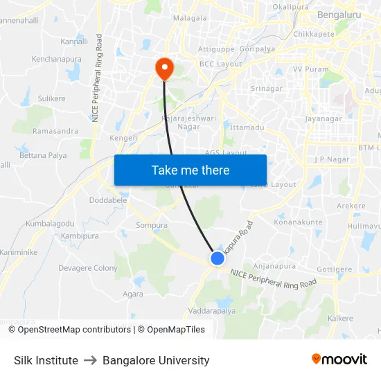 Silk Institute to Bangalore University map