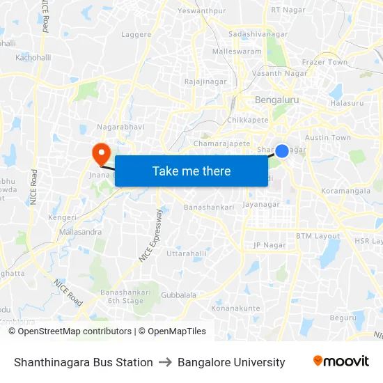 Shanthinagara Bus Station to Bangalore University map