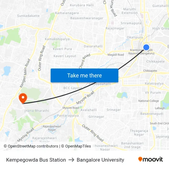 Kempegowda Bus Station to Bangalore University map