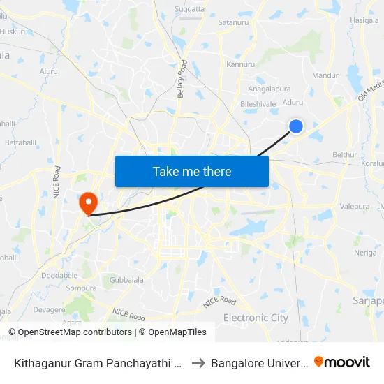 Kithaganur Gram Panchayathi Office to Bangalore University map