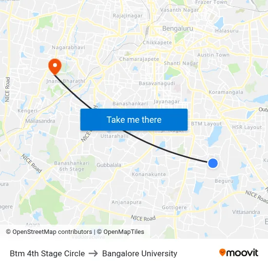Btm 4th Stage Circle to Bangalore University map