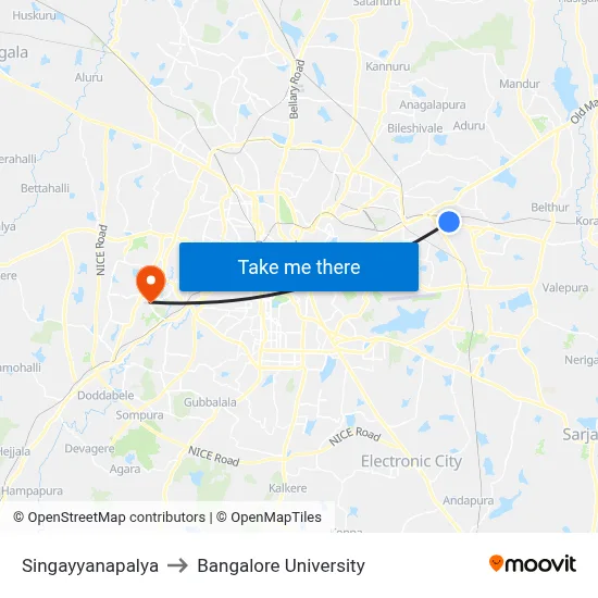 Singayyanapalya to Bangalore University map