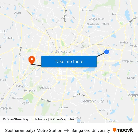 Seetharampalya Metro Station to Bangalore University map