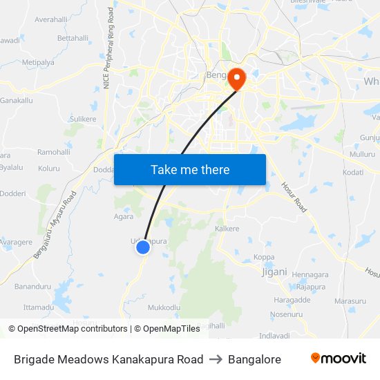 Brigade Meadows Kanakapura Road to Bangalore map
