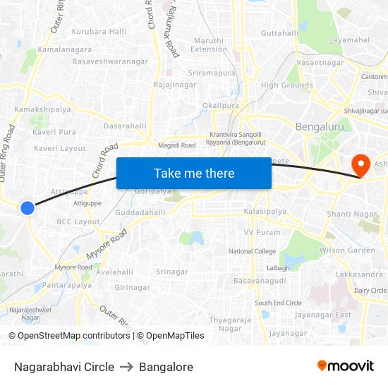 Nagarabhavi Circle to Bangalore map