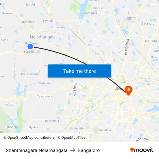 Shanthinagara Nelamangala to Bangalore map