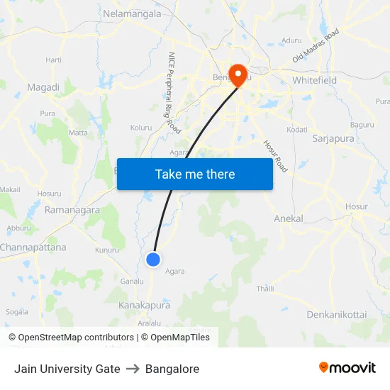 Jain University Gate to Bangalore map