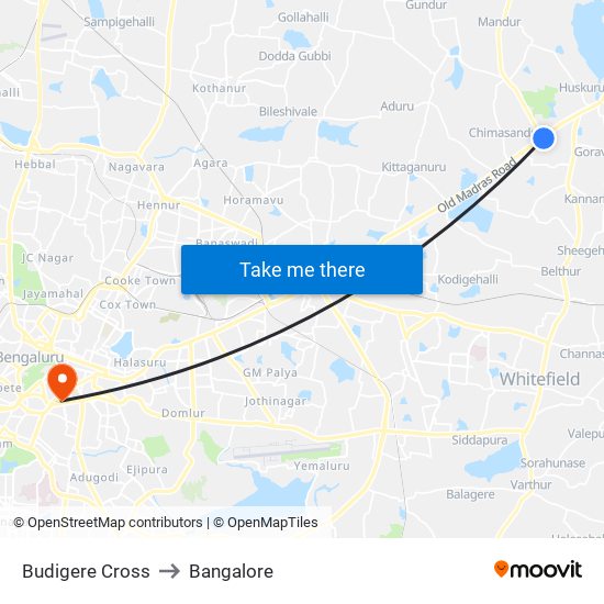Budigere Cross to Bangalore map