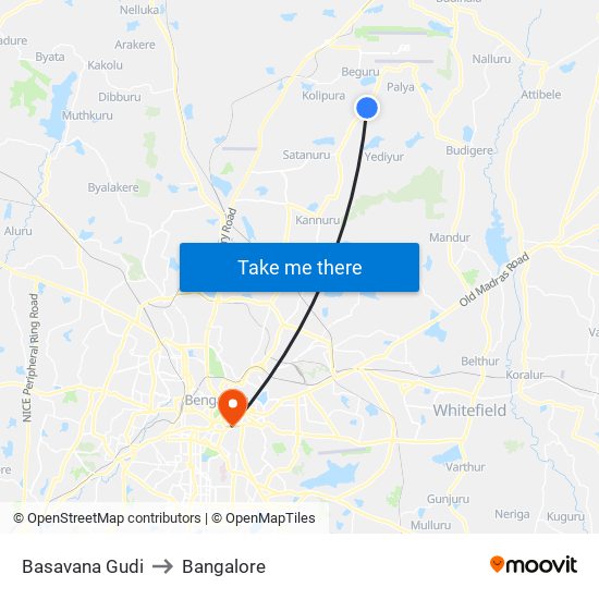 Basavana Gudi to Bangalore map
