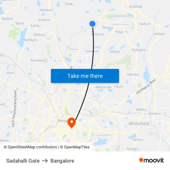 Sadahalli Gate to Bangalore map