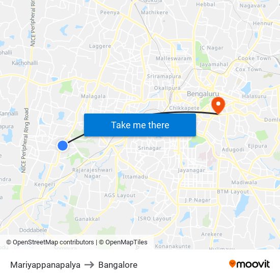 Mariyappanapalya to Bangalore map