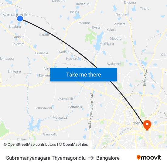Subramanyanagara Thyamagondlu to Bangalore map