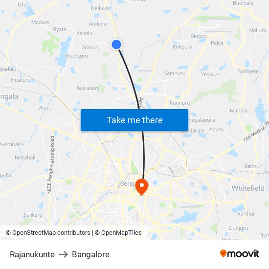 Rajanukunte to Bangalore map