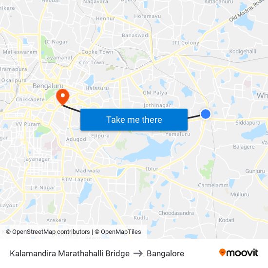 Kalamandira  Marathahalli Bridge to Bangalore map