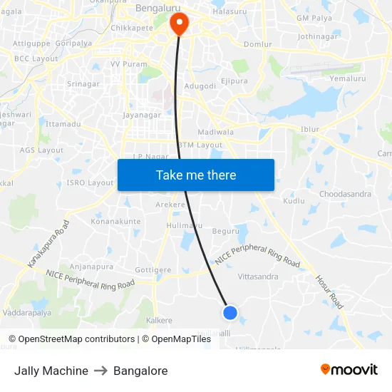 Jally Machine to Bangalore map