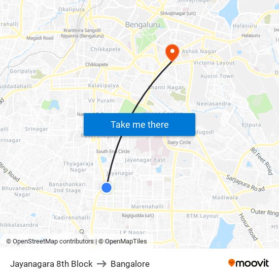 Jayanagara 8th Block to Bangalore map