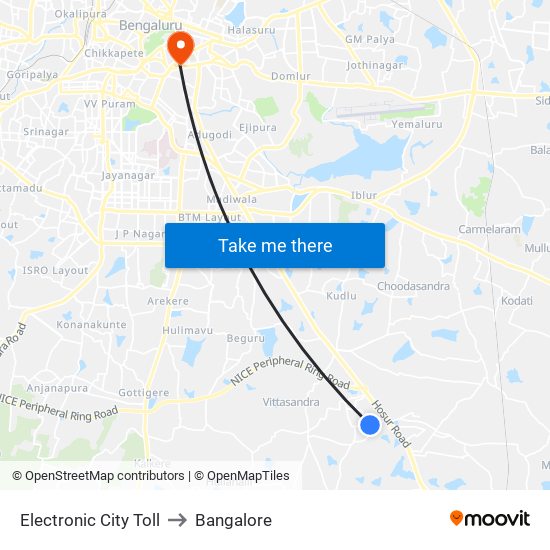 Electronic City Toll to Bangalore map