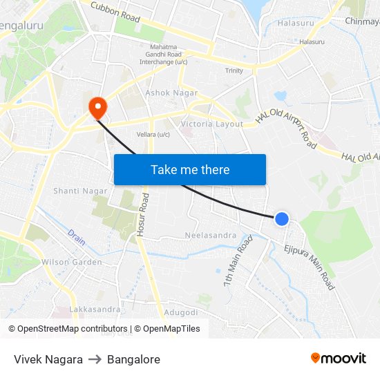 Vivek Nagara to Bangalore map