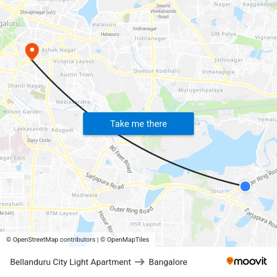 Bellanduru City Light Apartment to Bangalore map