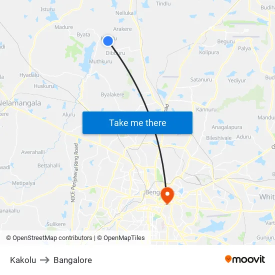 Kakolu to Bangalore map