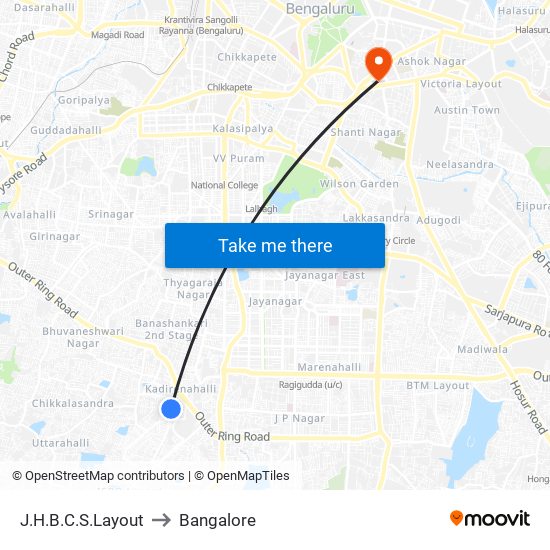 J.H.B.C.S.Layout to Bangalore map