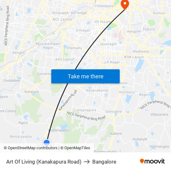 Art Of Living (Kanakapura Road) to Bangalore map