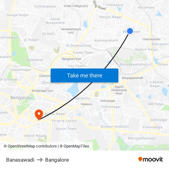 Banasawadi to Bangalore map