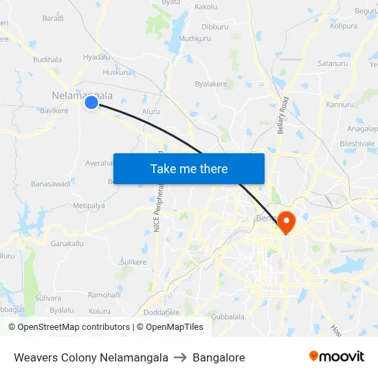 Weavers Colony Nelamangala to Bangalore map