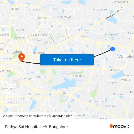 Sathya Sai Hospital to Bangalore map
