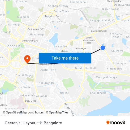 Geetanjali Layout to Bangalore map