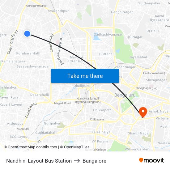 Nandhini Layout Bus Station to Bangalore map